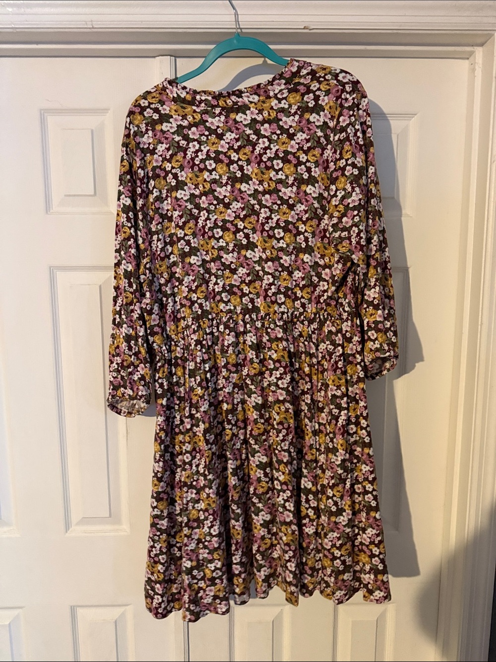 torrid Black Floral V-Neck Tiered Dress with Pink & Yellow Blooms - Picture 3 of 6